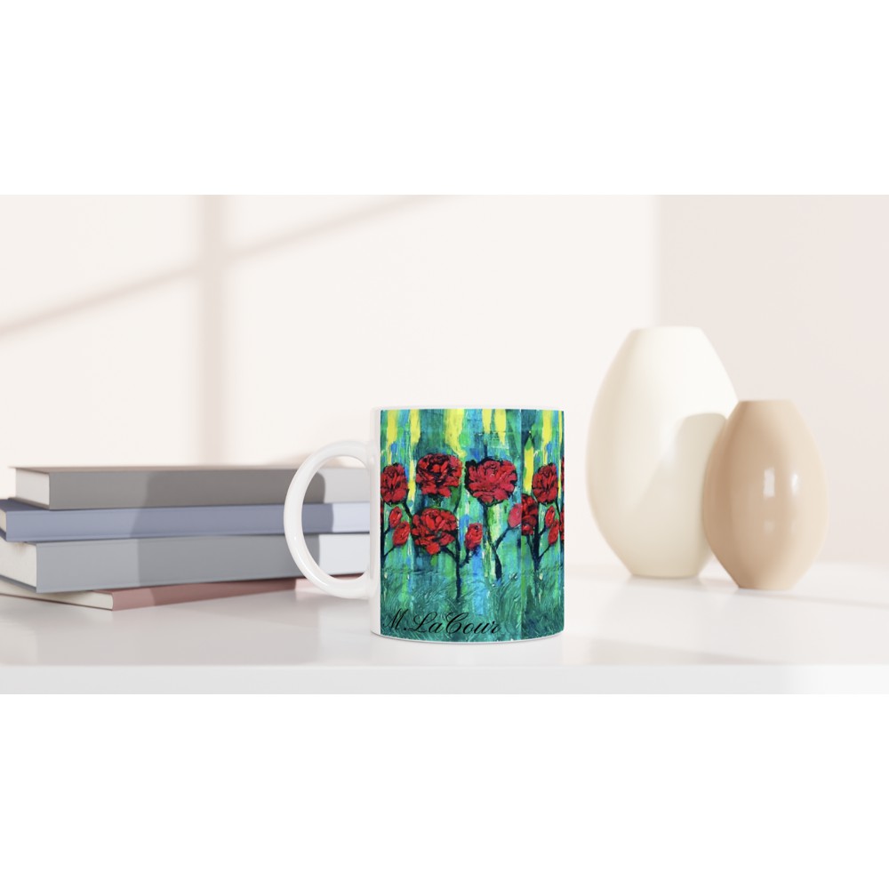 Roses in grass and sunshine White 11oz Ceramic Mug