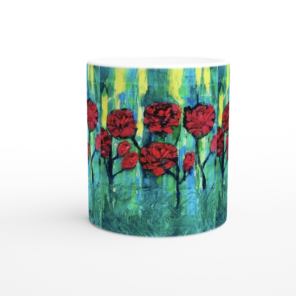 Roses in grass and sunshine White 11oz Ceramic Mug
