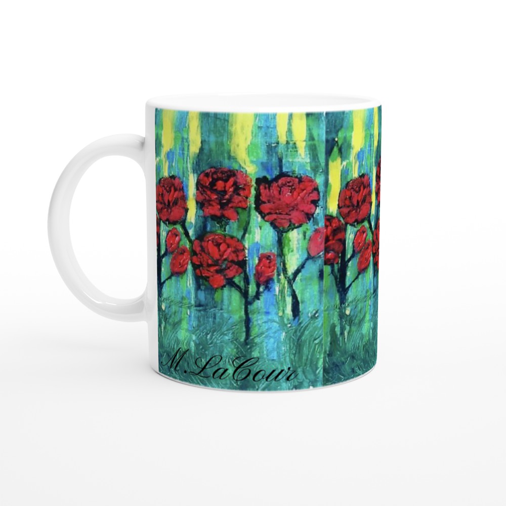 Roses in grass and sunshine White 11oz Ceramic Mug